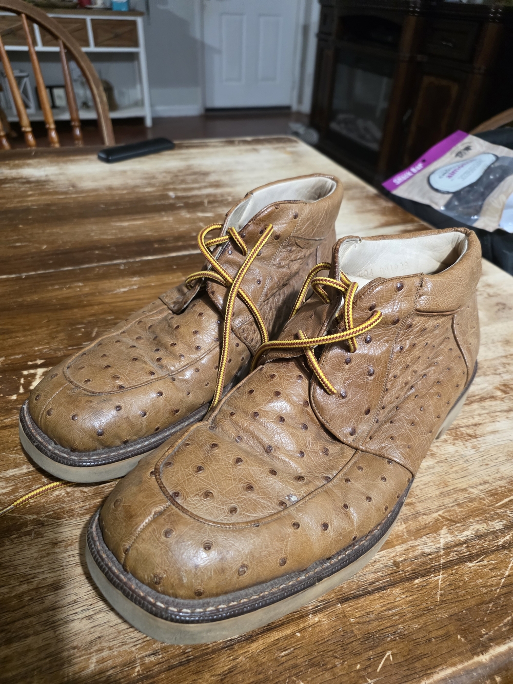 Men's Cuadra Tan Leather Ostrich-Pattern Chukka Boots